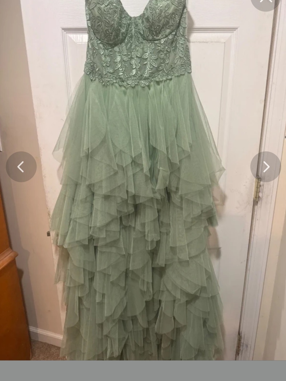 Windsor Mint Green Layered Tulle Ruffle Prom Gown - Picture 6 of 8